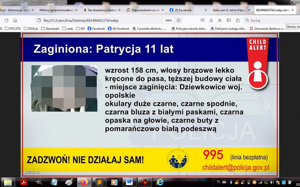 Gdzie jest 11-letnia Patrycja? Policja uruchomiła system Child Alert!