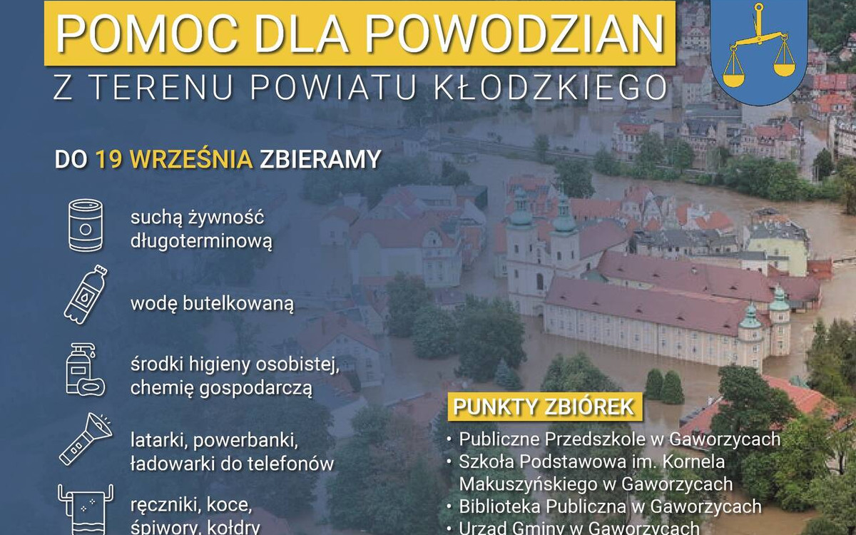 Gmina Gaworzyce organizuje zbiórkę darów dla powodzian